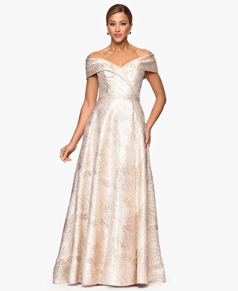 Xscape Women's Sweetheart Neck Off-The-Shoulder Long Dress