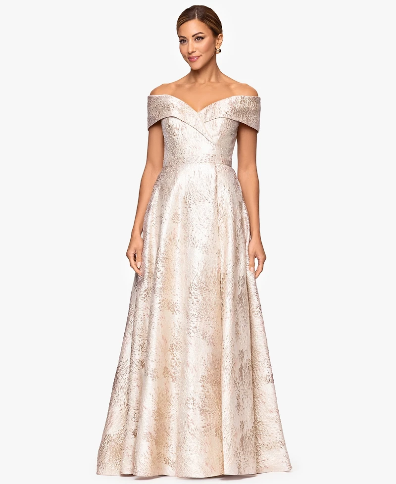 Xscape Women's Sweetheart Neck Off-The-Shoulder Long Dress