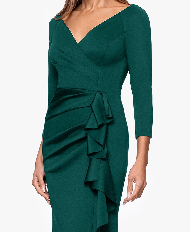Xscape Women's 3/4-Sleeve Ruffle Long Dress