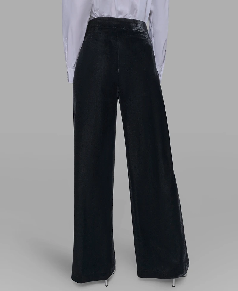 Karl Lagerfeld Paris Women's Velvet Wide Leg Straight Pants