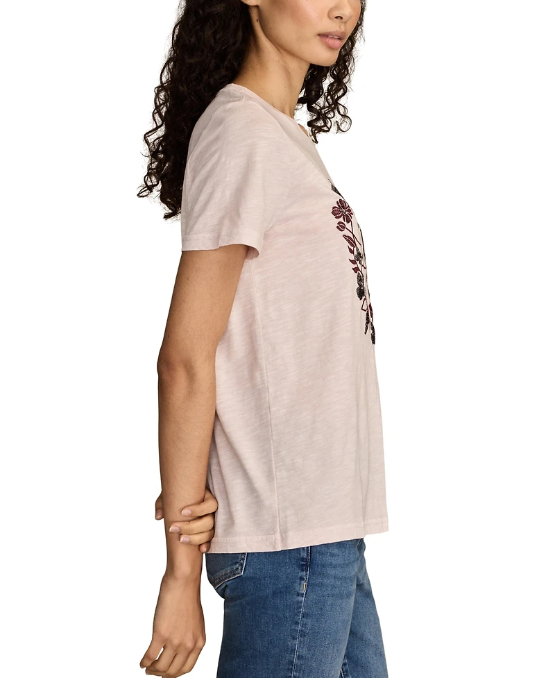 Lucky Brand Women's Floral Heart Classic Crewneck T-Shirt