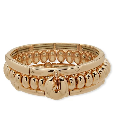 Anne Klein Gold-Tone 3-Row Puff Dome Stretch Bracelet