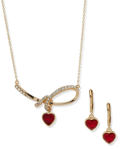 Anne Klein 2-Piece Multi-Stone Heart Knot Pendant Necklace and Earrings Set