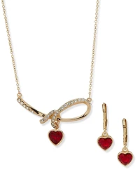 Anne Klein 2-Piece Multi-Stone Heart Knot Pendant Necklace and Earrings Set