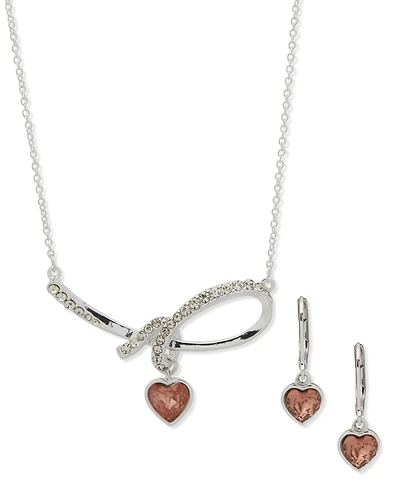Anne Klein 2-Piece Multi-Stone Heart Knot Pendant Necklace and Earrings Set