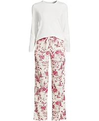 Lands' End Women's Pajama Gift Set - Knit Long Sleeve Top and Flannel Pants