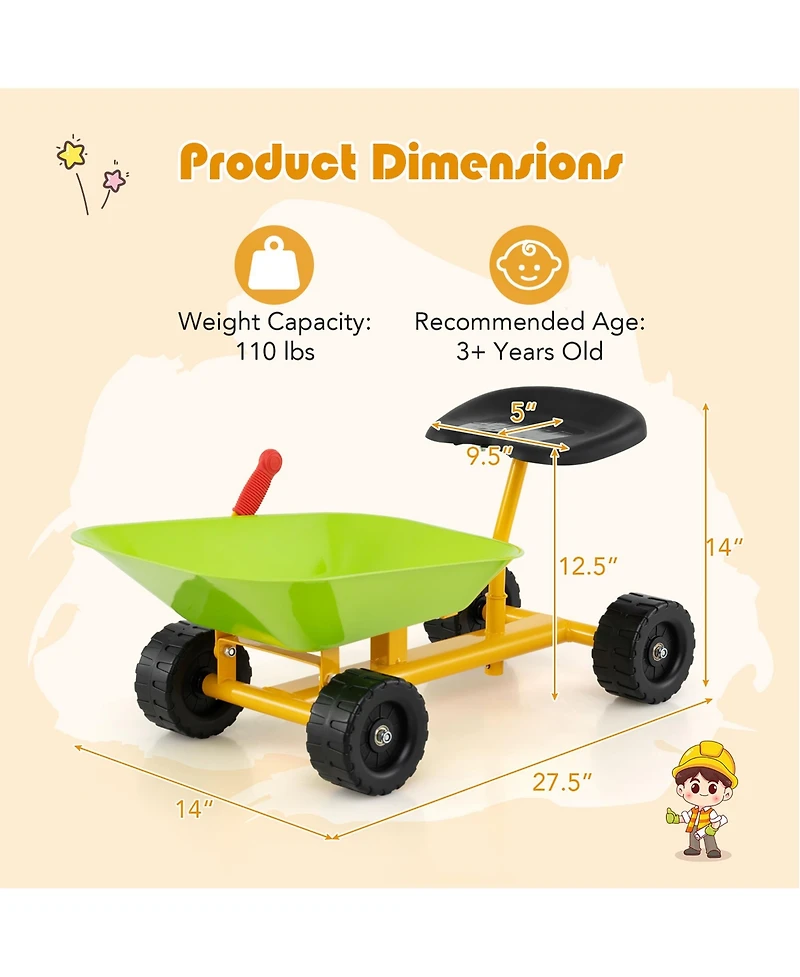 Gymax Kids Ride-On Sand Dumper Outdoor Sandbox Toy w/ Controllable Shovel & 4 Wheels