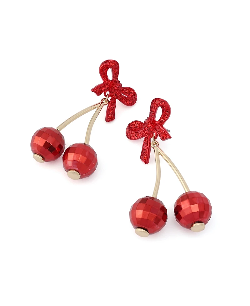 Betsey Johnson Faux Stone Love Spell Bow Cherry Drop Earrings