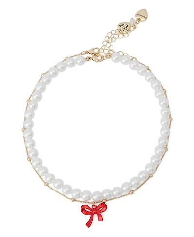 Betsey Johnson Faux Stone Love Spell Cultivated Pearl Bow Choker Necklace Set