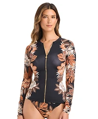 Bleu by Rod Beattie Women's Moddy Blooms Zippered Rashguard