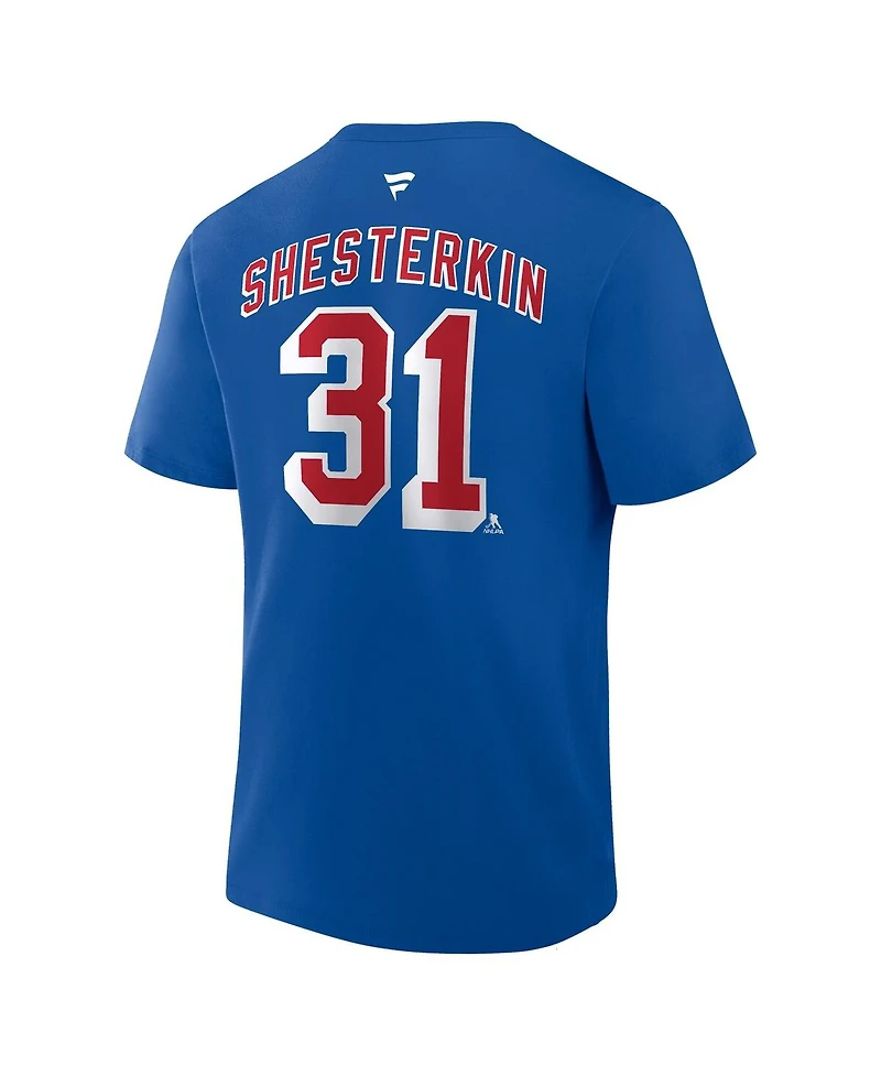 Fanatics Men's Igor Shesterkin Blue New York Rangers Authentic Stack Name & Number T-Shirt