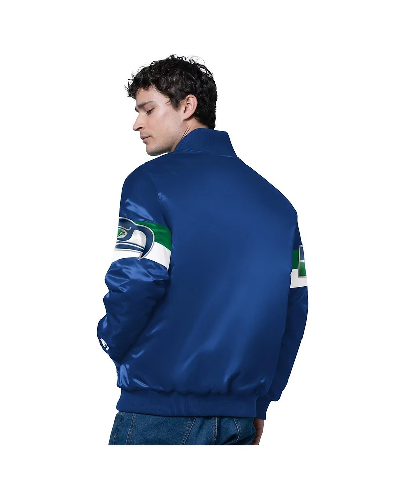 Starter Men's Royal Seattle Seahawks Triple Option Satin Varsity Vintage Logo Full-Snap Jacket