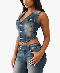True Religion Women's Faded Wash Denim Vest