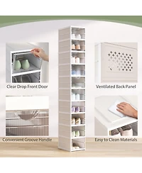 Homcom 10 Pack Foldable Shoe Boxes Stackable Shoe Organizer Fit Size 10