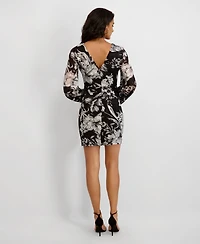 Siena Women's Printed V-Neck Burnout Short Dress