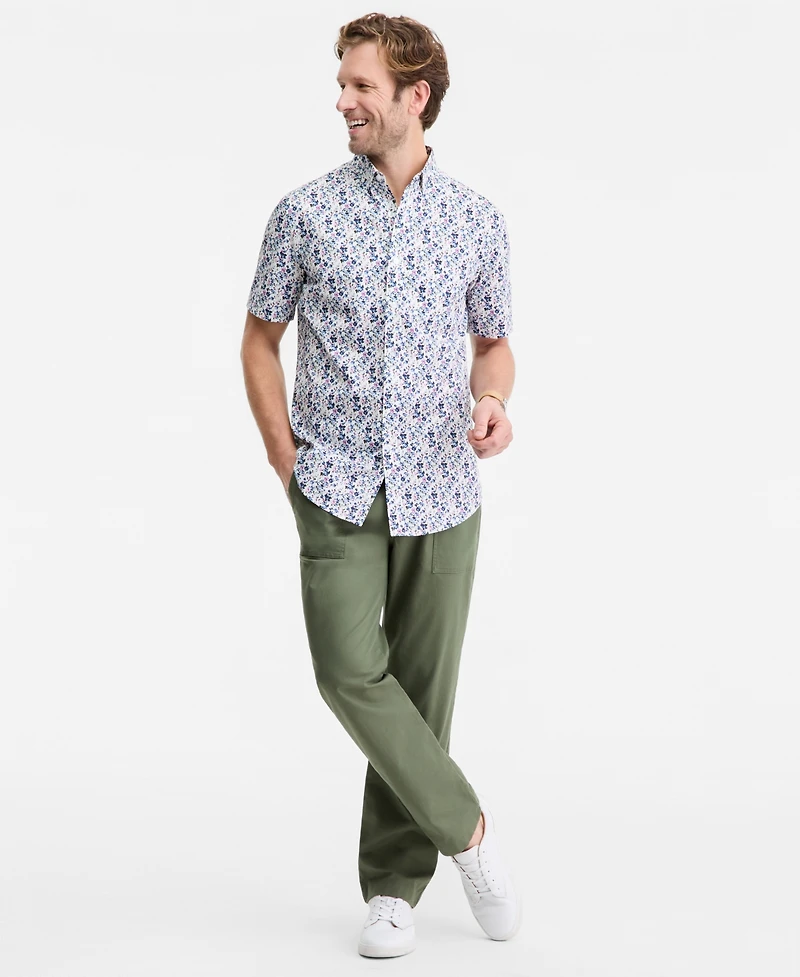 Club Room Men's Indigo Floral Poplin Short-Sleeve Shirt, Macy's Exclusive