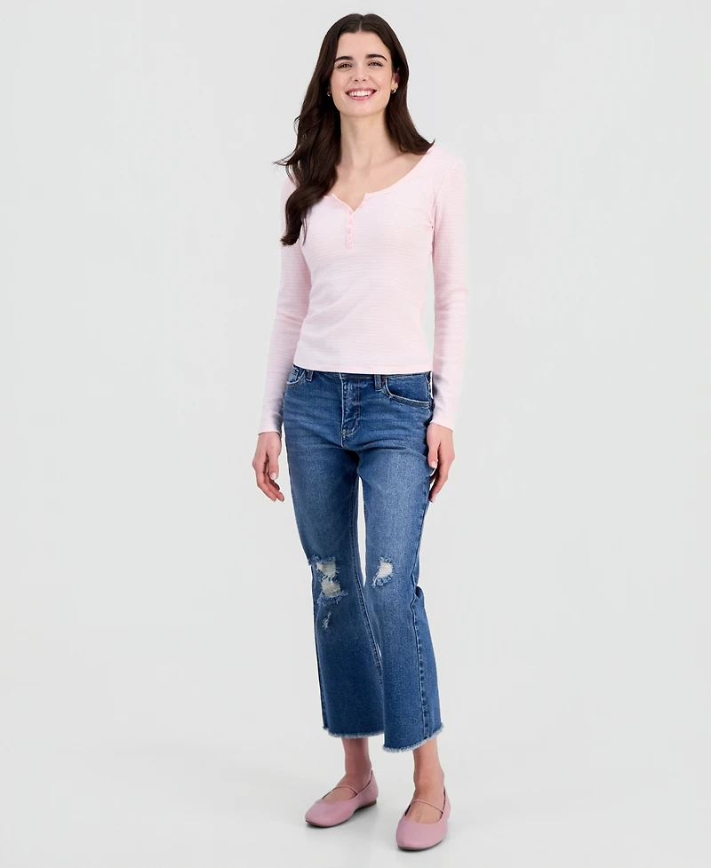 Hippie Rose Juniors' Scoop-Neck Long-Line Henley Top