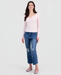 Hippie Rose Juniors' Scoop-Neck Long-Line Henley Top