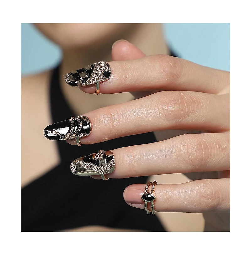 Sohi Women's The Corroded-Checks Nail Rings