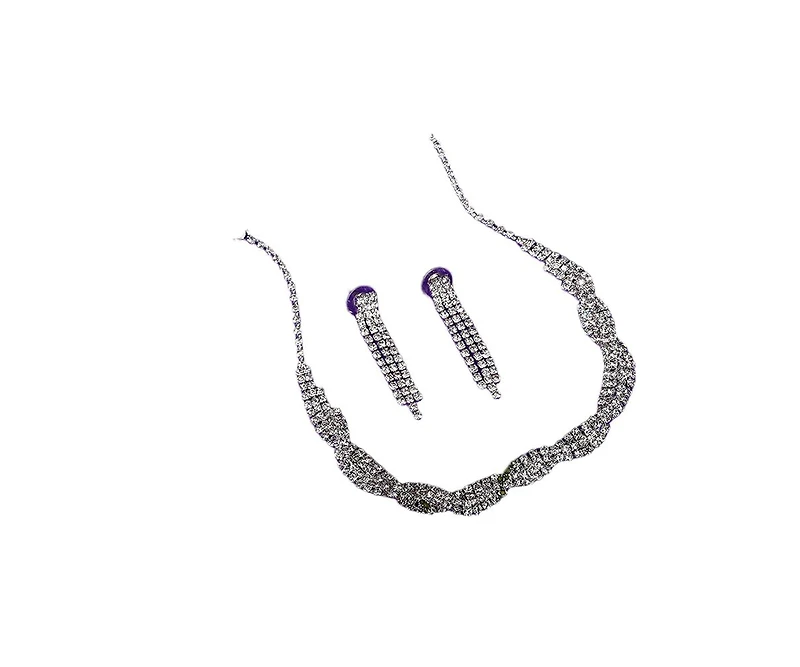 Sohi Women's Silver Embellished Twist Jewellery Set