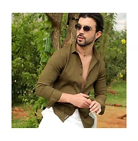 Campus Sutra Men's Olive Green Self-Design Striped Shirt