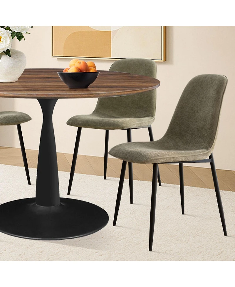 Maison Boucle 5-Piece Round Dining Table Set with Metal Base and Walnut Top, Modern Kitchen Chairs for 4, Space-Saving Small