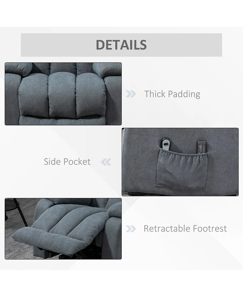 Homcom Power Lift Chair for Elderly Big and Tall with Massage, Linen Fabric Upholstered Recliner Sofa Chair with Remote Control, Side Pockets, Grey