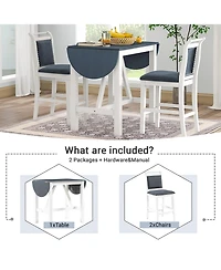 Boyel Living 3-Piece Wood Drop Leaf Counter Height Dining Table Set with 2 Upholstered Chairs