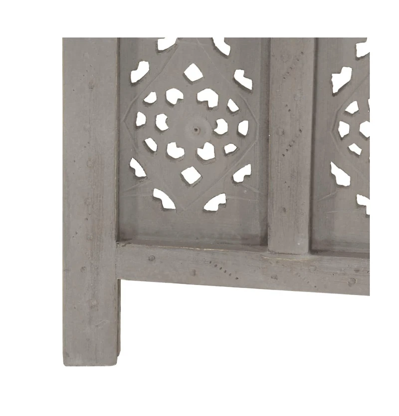 vidaXL Hand carved 4-Panel Room Divider 63"x65" Solid Mango Wood