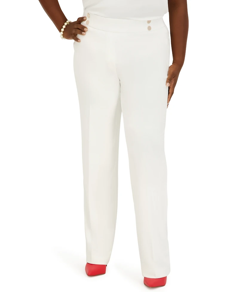 Kasper Women's Pull-On Rivet Faux Extend Tab Trousers