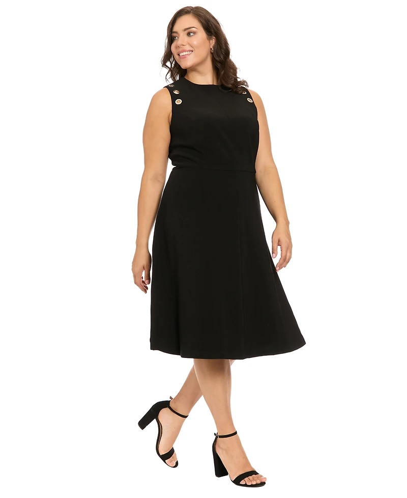 London Times Plus-Size Grommet Shoulder Midi Dress