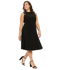London Times Plus-Size Grommet Shoulder Midi Dress