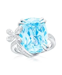 Suzy Levian Gala Collection Sterling Silver Elongated Cushion Firework Cut Cubic Zirconia Butterfly Accent Ring