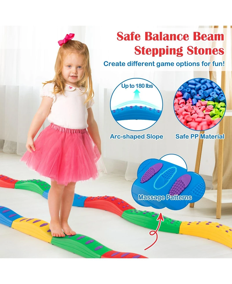 Sugift Colorful Kids Wavy Balance Beam with Textured Surface and Non-slip Foot Pads