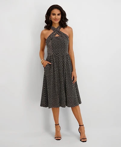 kensie Women's Embroidered Halter Neck Dress