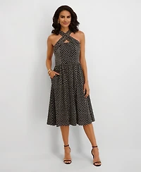 kensie Women's Embroidered Halter Neck Dress