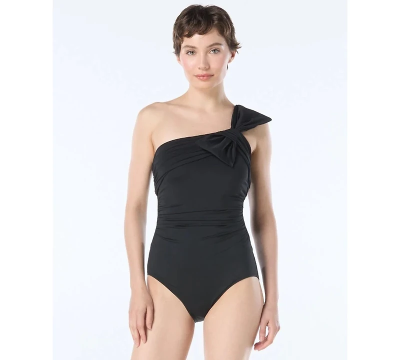 Carmen Marc Valvo Women's Bow-Trim One-Shoulder One-Piece Swimsuit