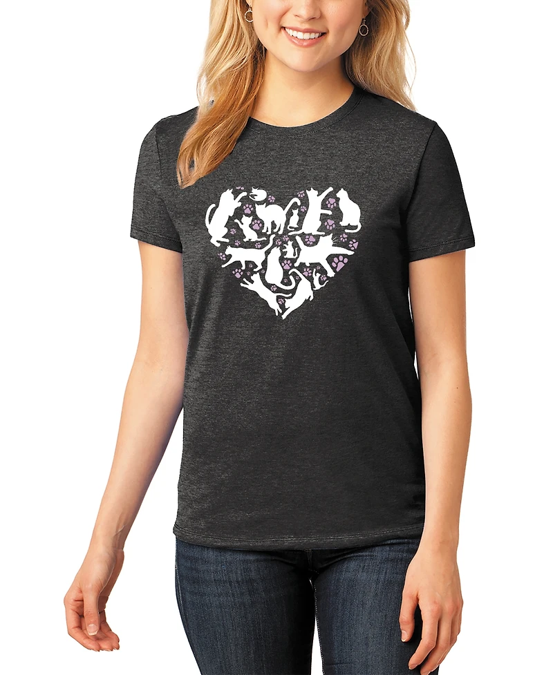 La Pop Art Women's Cat Heart Crew Neck T-Shirt