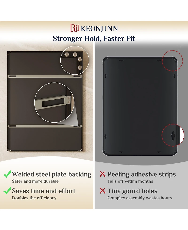 Keonjinn Inch Brushed Black Bathroom Vanity Mirror Metal Framed Over Sink Wall Mirror Horizontal/Vertical