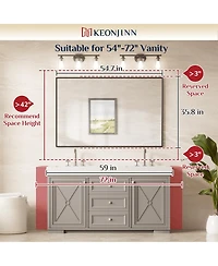 Keonjinn 55x36 Inch Brushed Gold Bathroom Vanity Mirror Metal Framed Over Sink Wall Mirror Horizontal/Vertical