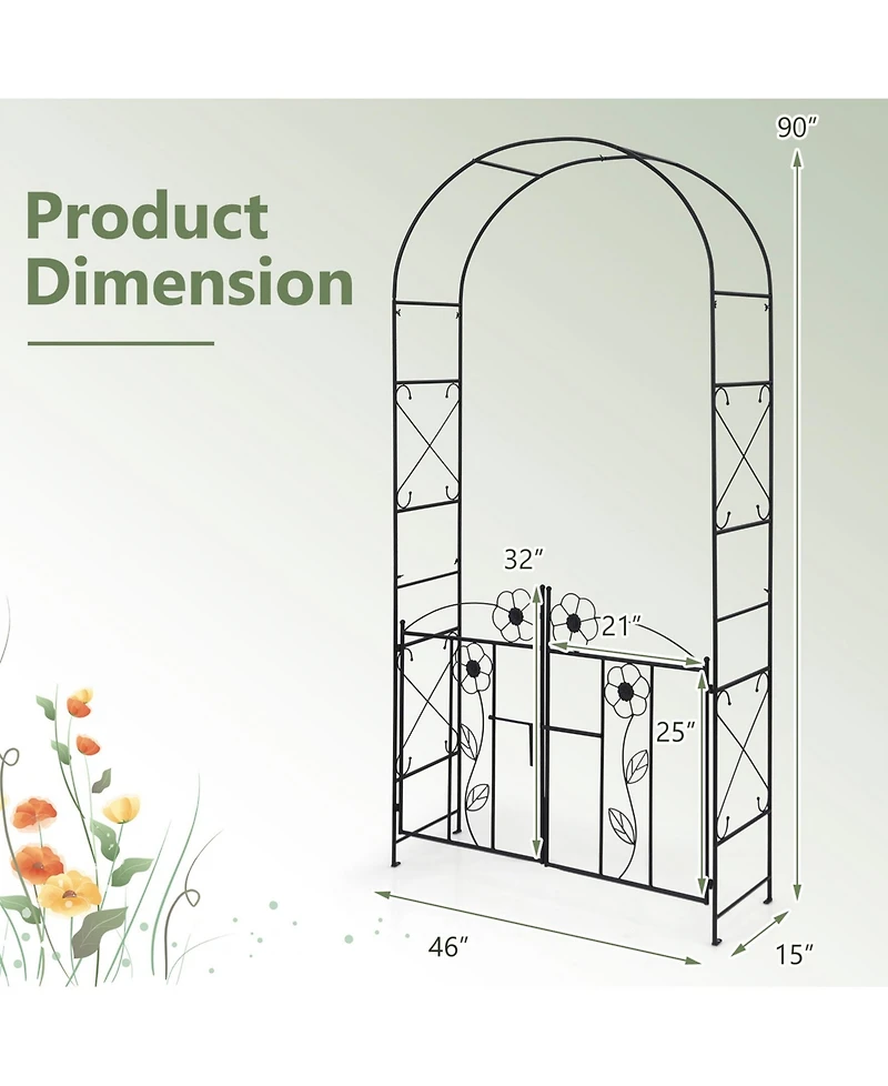 Sugift 2 in 1 Garden Arbor with Door and Latch for Outdoor Lawn-Black