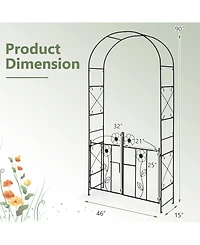 Sugift 2 in 1 Garden Arbor with Door and Latch for Outdoor Lawn-Black