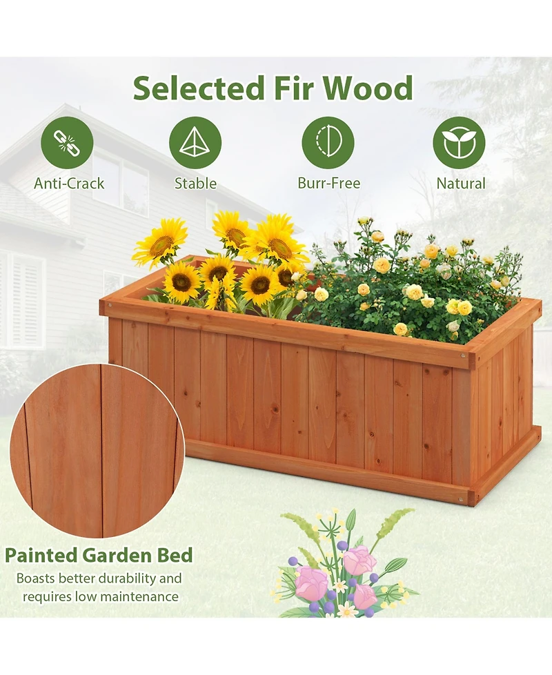Sugift Raised Garden Bed Wooden Planter Box with 4 Drainage Holes and Detachable Bottom Panels-Orange