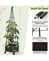 Sugift Raised Garden Bed Adjustable with Plant Box and Trellis with Lockable Wheels