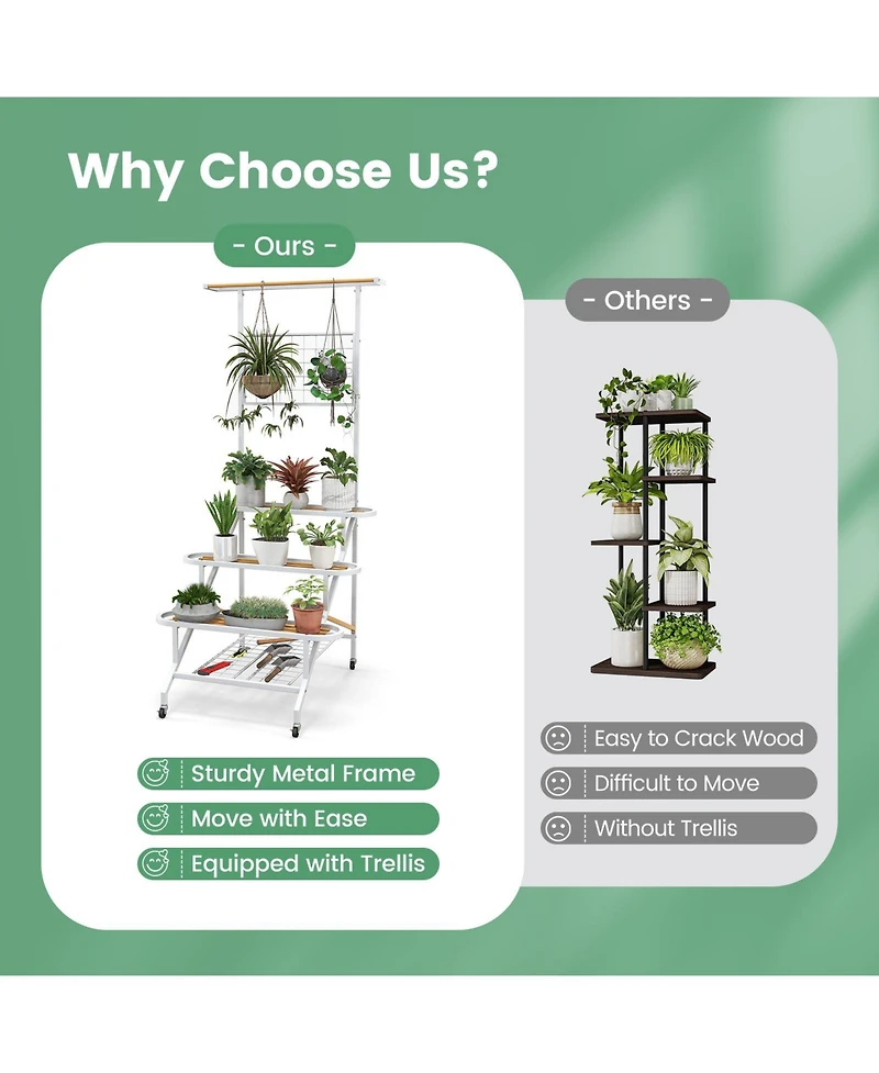 Sugift 4-Tier Hanging Plant Stand with Hanging Bar