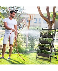 Sugift 4-Tier Vertical Raised Garden Bed with 4 Containers and Drainage Holes