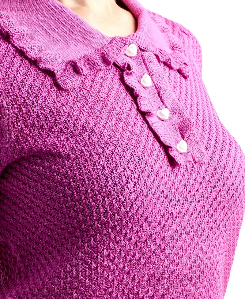 Bcx Junior's Polo Collar Short-Sleeve Sweater