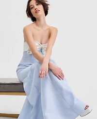 City Studios Juniors' Beaded Bow Horsehair Hem Gown, Created for Macy's