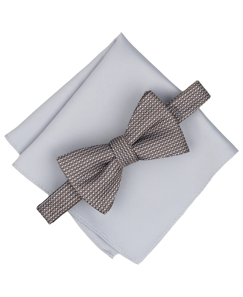 Alfani Men's Mini-Pattern Bow Tie & Solid Pocket Square Set, Exclusively at Macy's