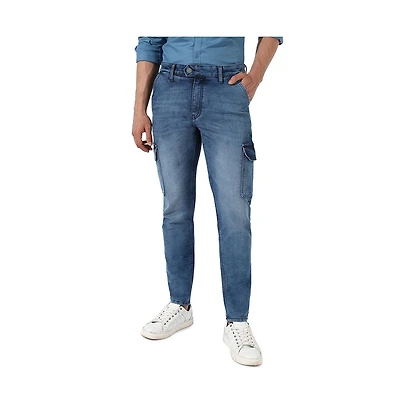 Campus Sutra Men's Medium-Wash Cargo Denim Jeans
